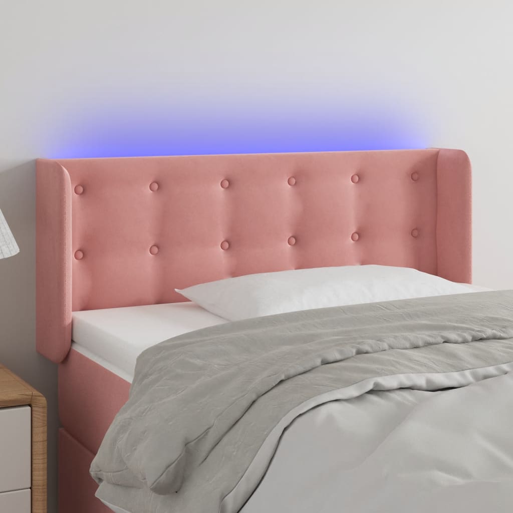 vidaXL Cabeceira de cama c/ luzes LED veludo 83x16x78/88 cm rosa