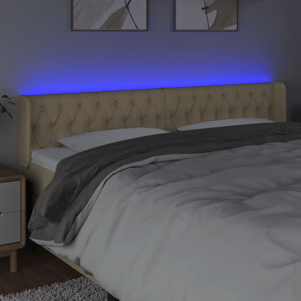 vidaXL Cabeceira de cama c/ luzes LED tecido 203x16x78/88 cm cor creme