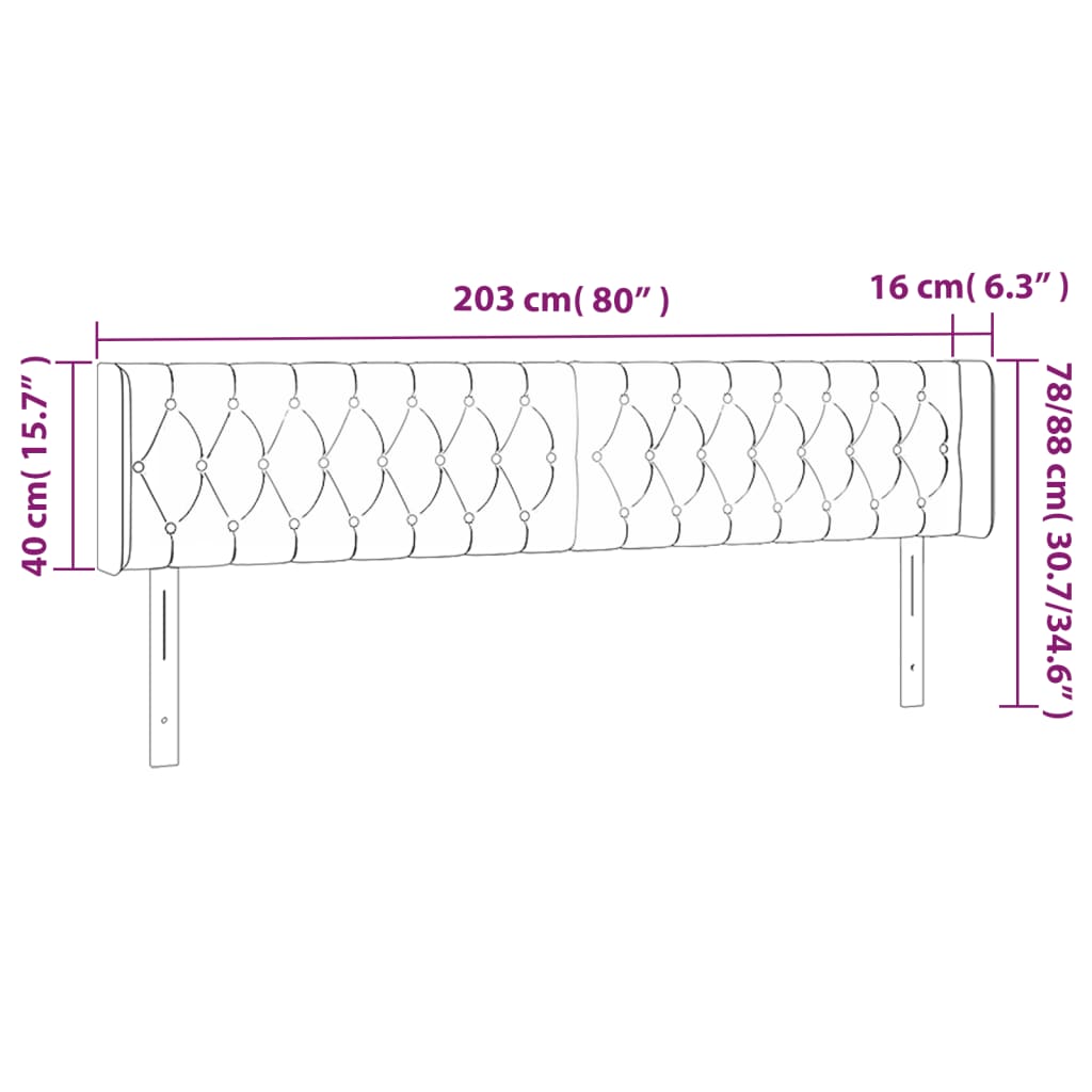 vidaXL Cabeceira de cama c/ luzes LED tecido 203x16x78/88 cm cor creme