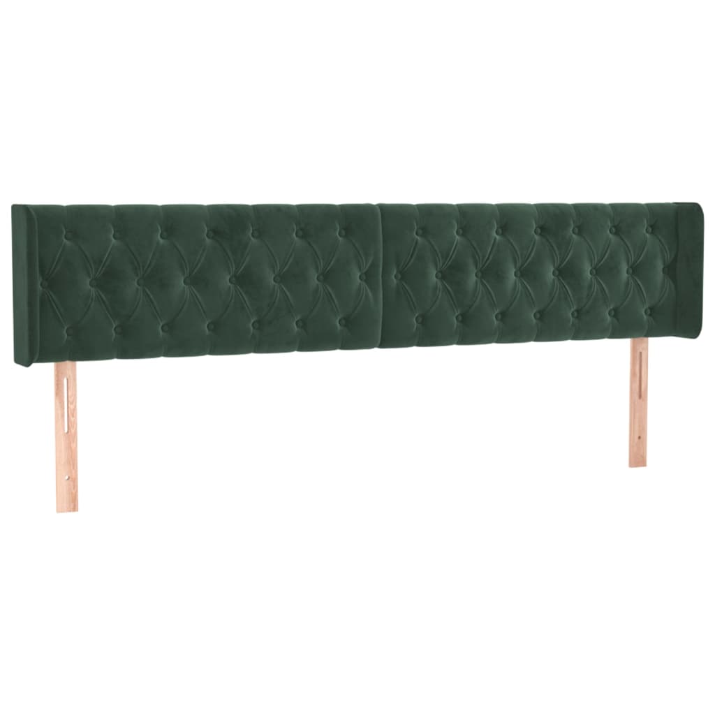 vidaXL Cabeceira cama c/ luzes LED veludo 183x16x78/88 cm verde-escuro