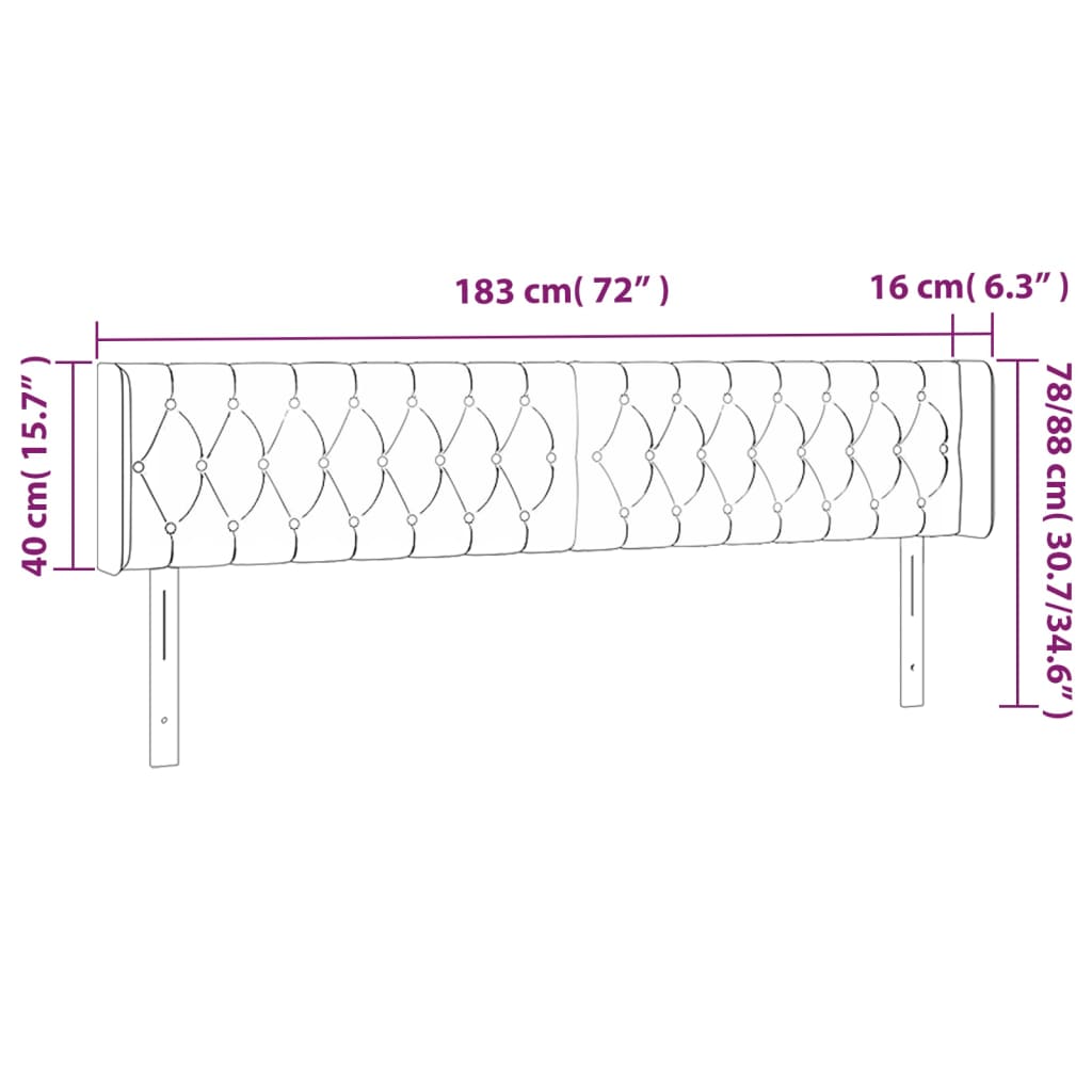 vidaXL Cabeceira cama c/ luzes LED veludo 183x16x78/88 cm verde-escuro