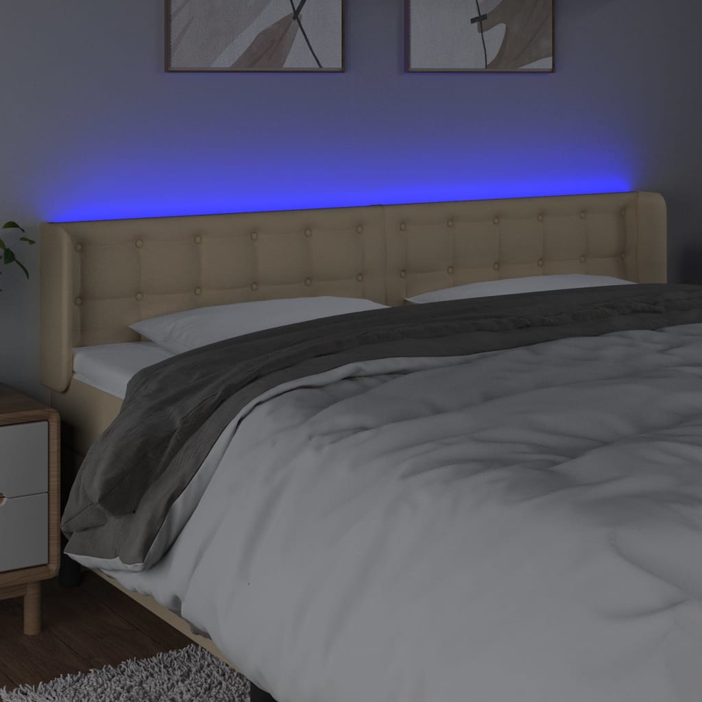 vidaXL Cabeceira de cama c/ luzes LED tecido 183x16x78/88 cm cor creme