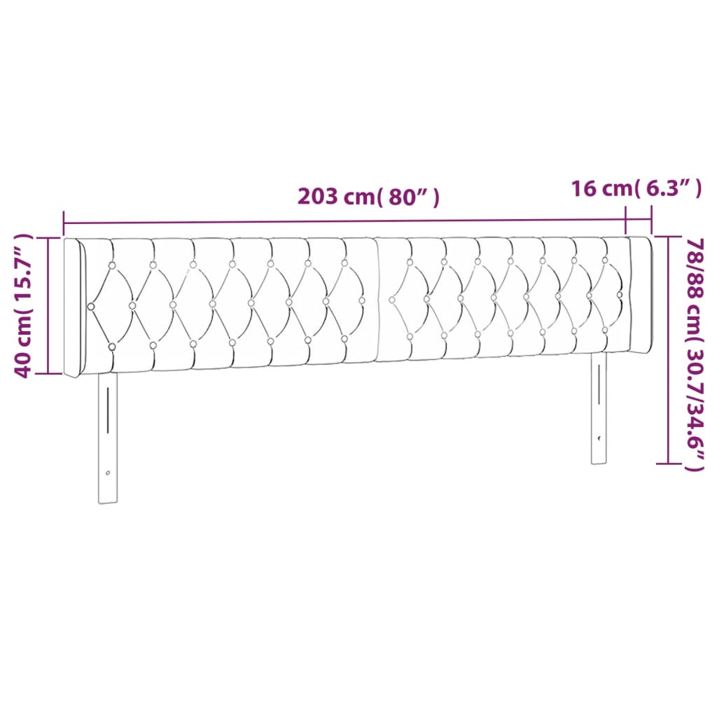 vidaXL Cabeceira de cama c/ luzes LED tecido 203x16x78/88 cm azul