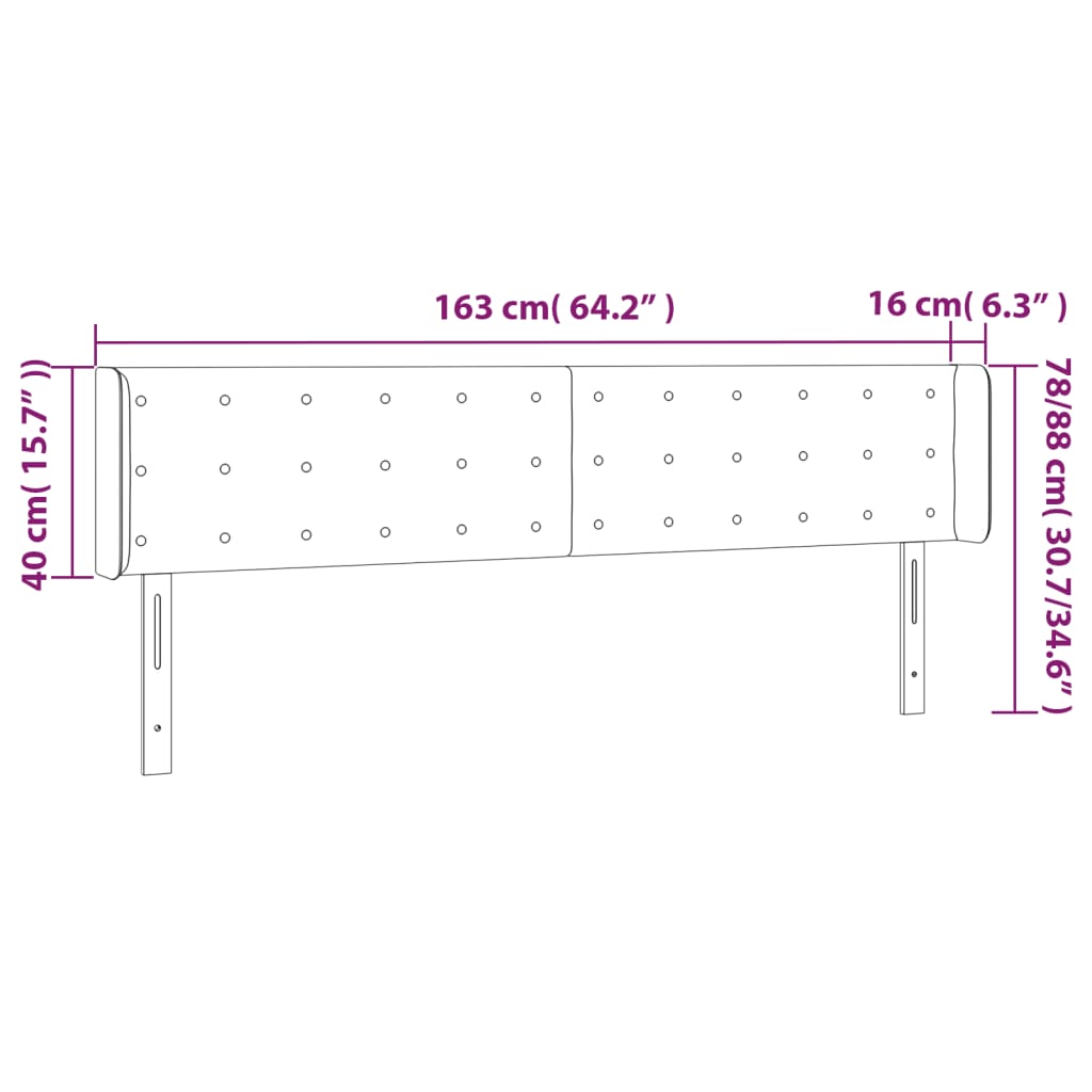 vidaXL Cabeceira cama c/ luzes LED veludo 163x16x78/88 cm cinza-claro