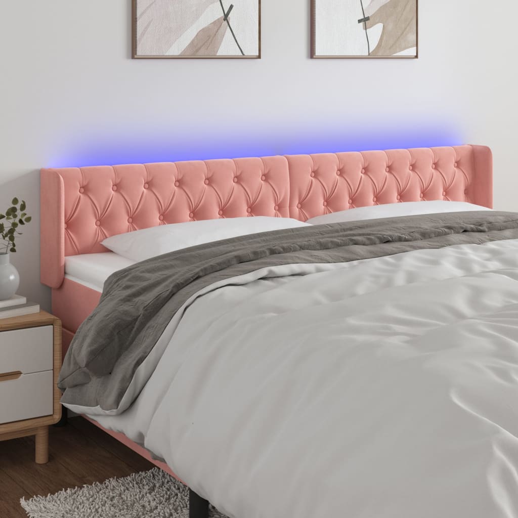 vidaXL Cabeceira de cama c/ luzes LED veludo 183x16x78/88 cm rosa