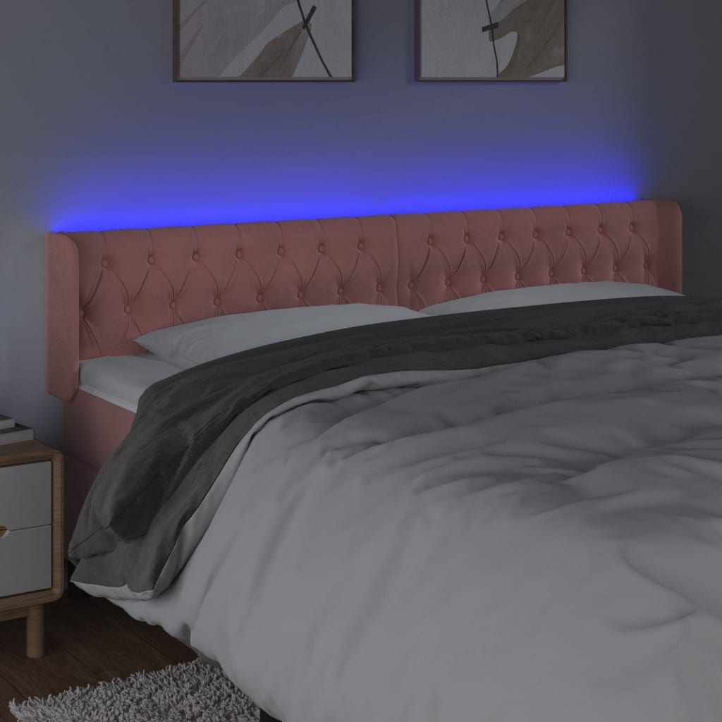 vidaXL Cabeceira de cama c/ luzes LED veludo 183x16x78/88 cm rosa