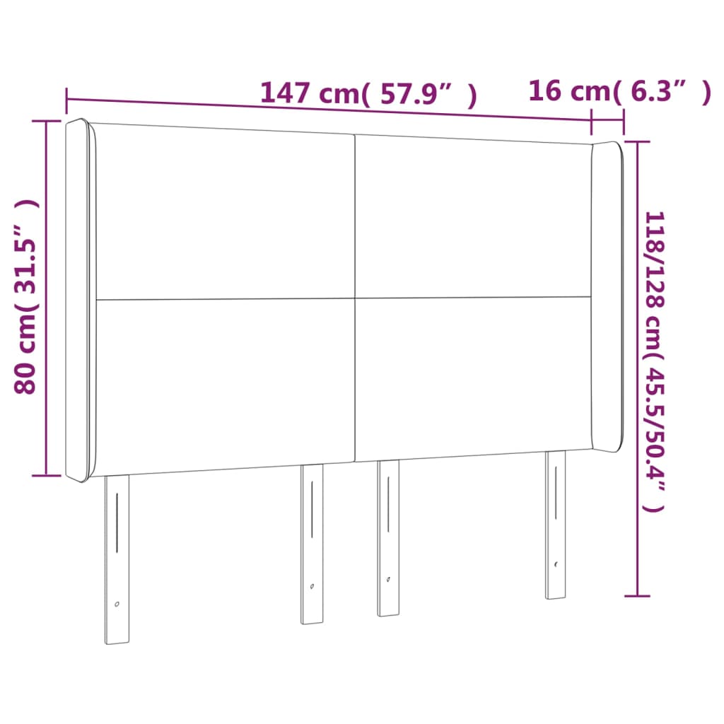 vidaXL Cabeceira cama c/ luzes LED tecido 147x16x118/128cm cinza-claro