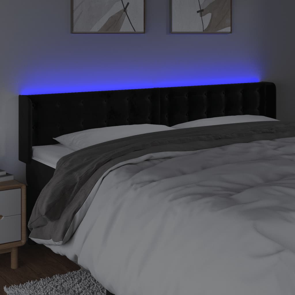 vidaXL Cabeceira de cama c/ luzes LED veludo 163x16x78/88 cm preto