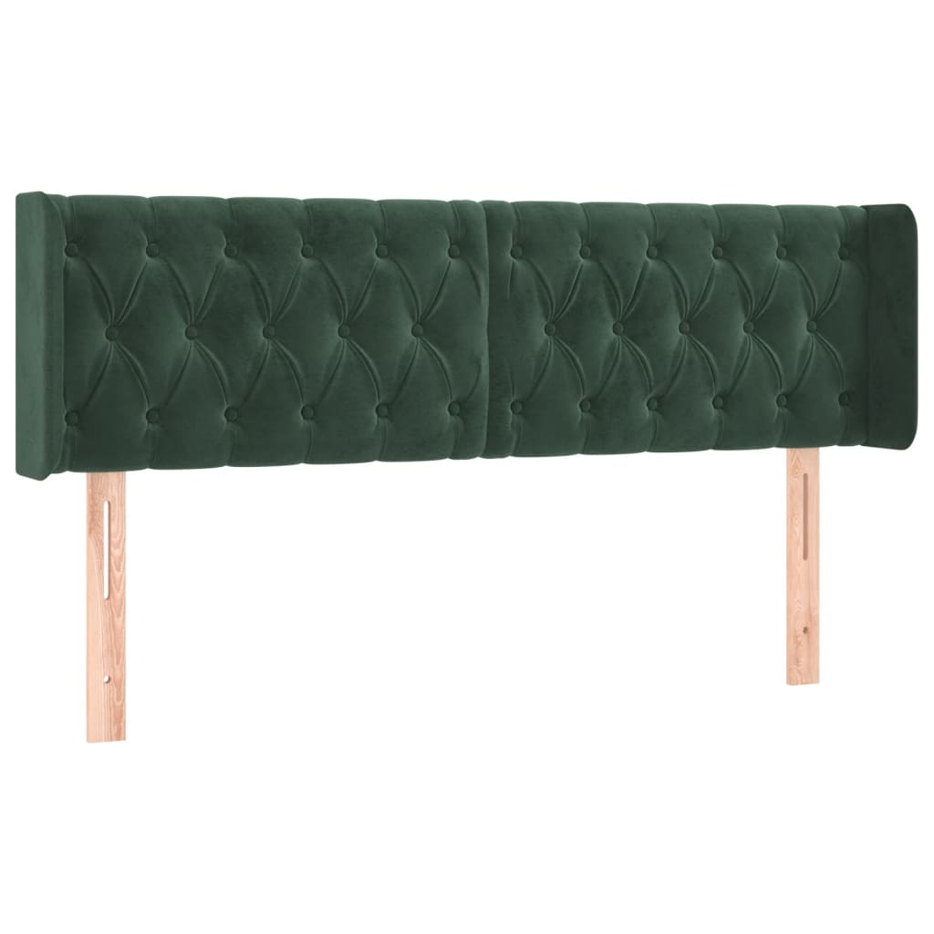 vidaXL Cabeceira cama c/ luzes LED veludo 147x16x78/88 cm verde-escuro