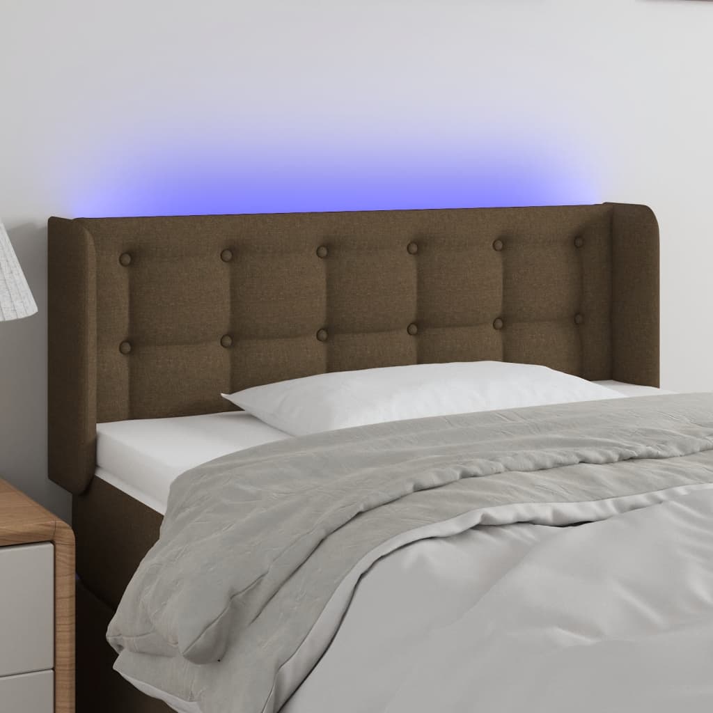 vidaXL Cabeceira de cama c/ luzes LED tecido 103x16x78/88 cm castanho