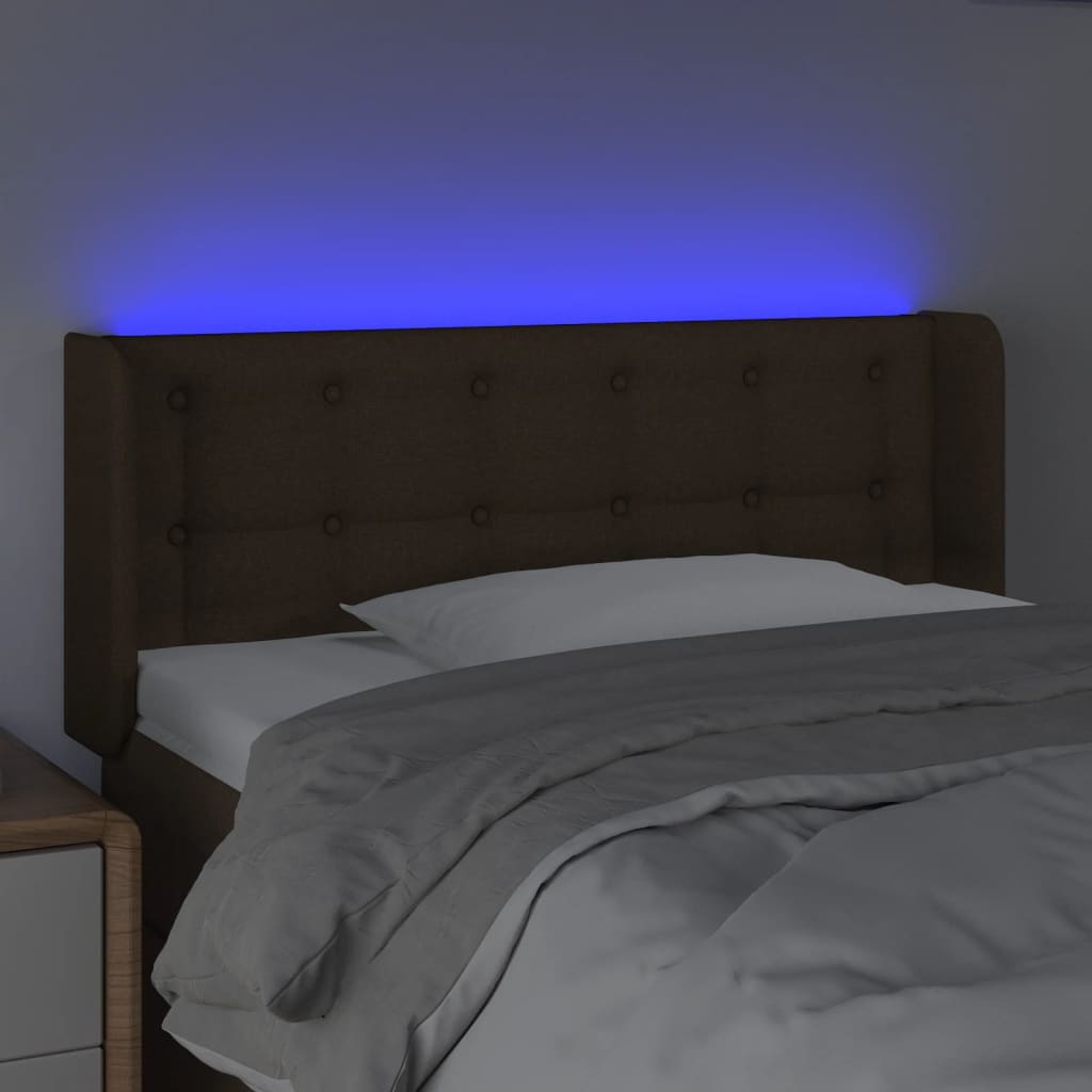 vidaXL Cabeceira de cama c/ luzes LED tecido 103x16x78/88 cm castanho