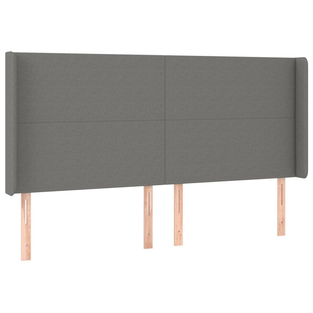 vidaXL Cabeceira de cama c/ LED tecido 203x16x118/128 cm cinza-escuro