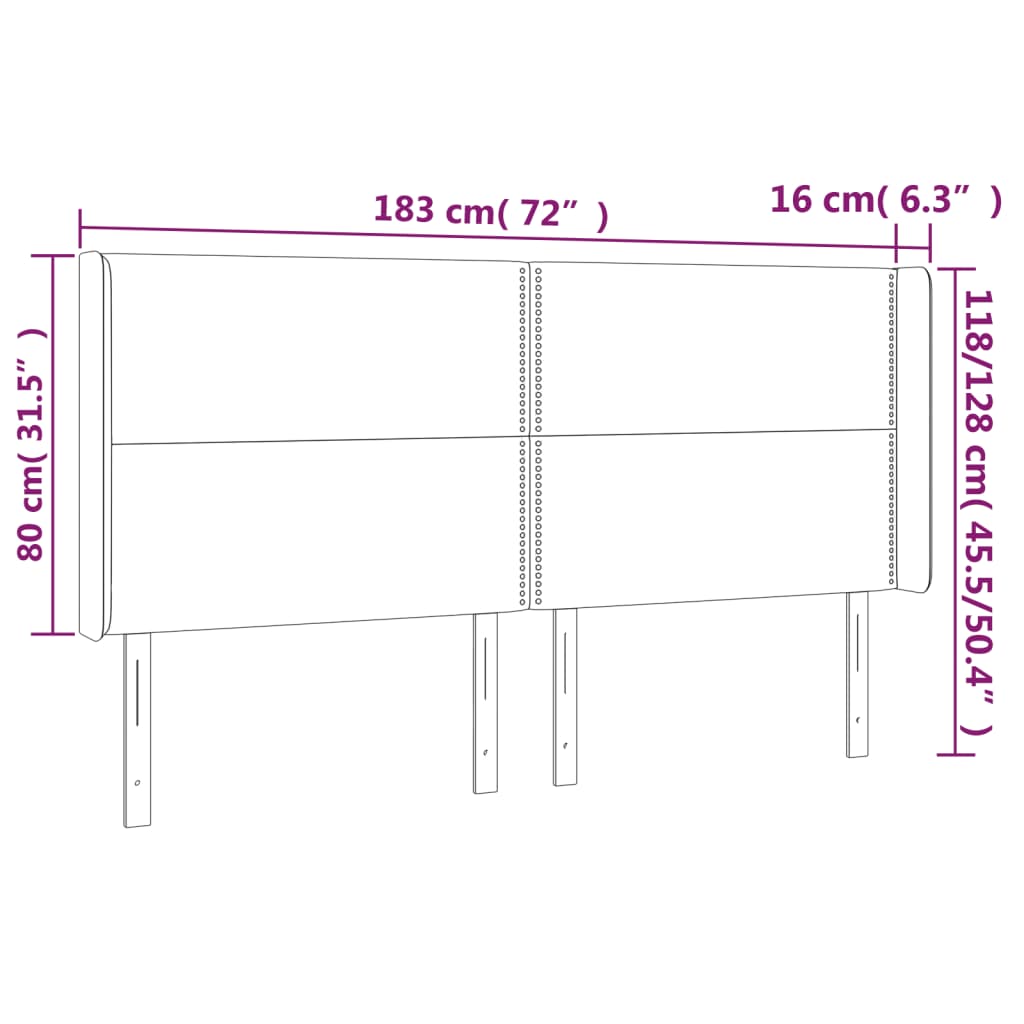 vidaXL Cabeceira de cama c/ luzes LED veludo 183x16x118/128 cm rosa