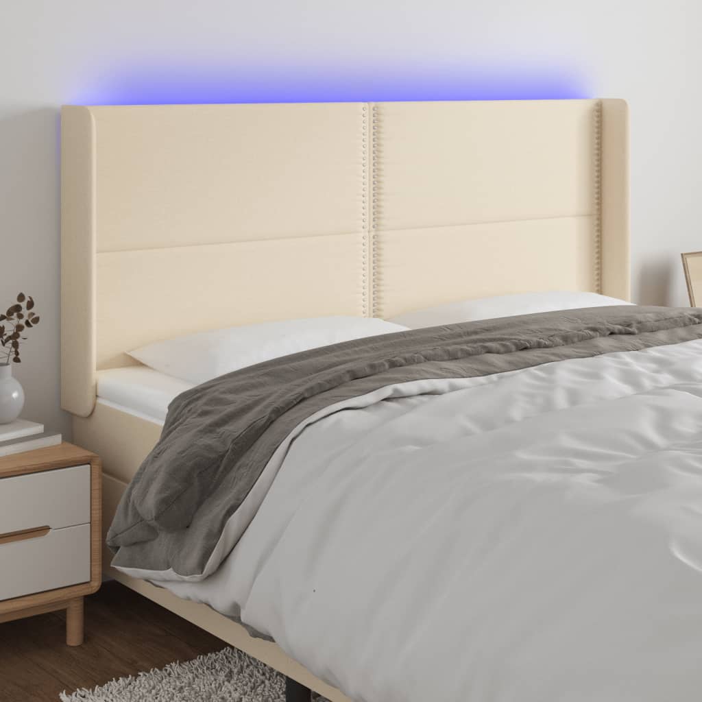 vidaXL Cabeceira cama c/ luzes LED tecido 163x16x118/128 cm cor creme