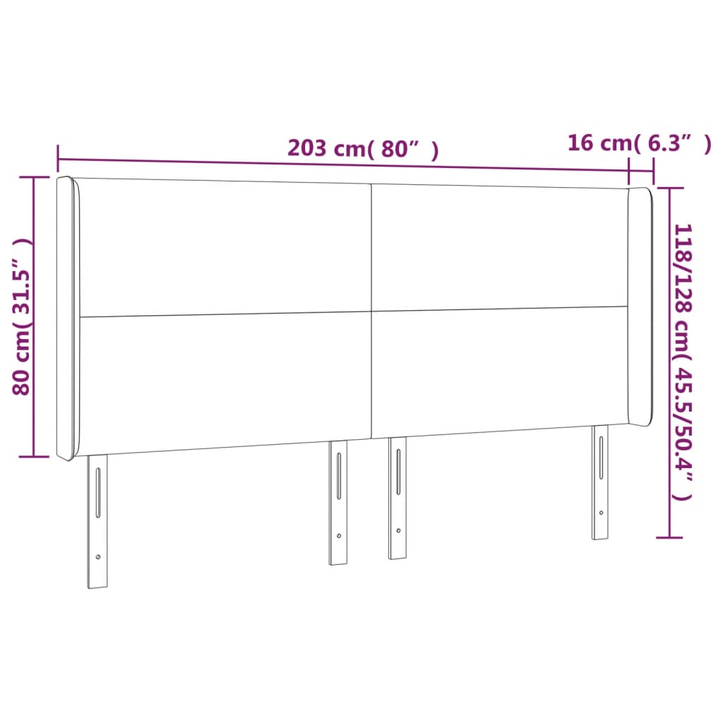 vidaXL Cabeceira de cama c/ luzes LED tecido 203x16x118/128cm castanho