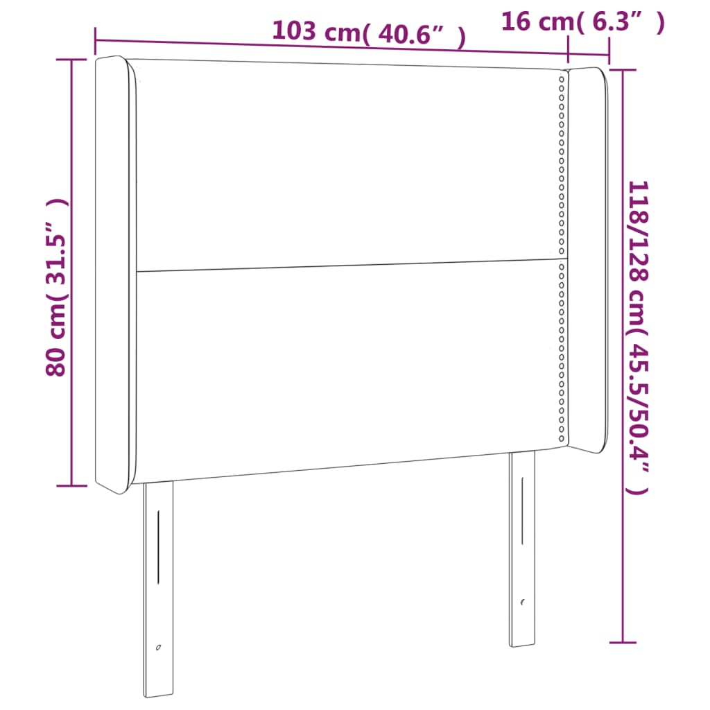 vidaXL Cabeceira cama c/ luzes LED veludo 103x16x118/128cm cinza-claro