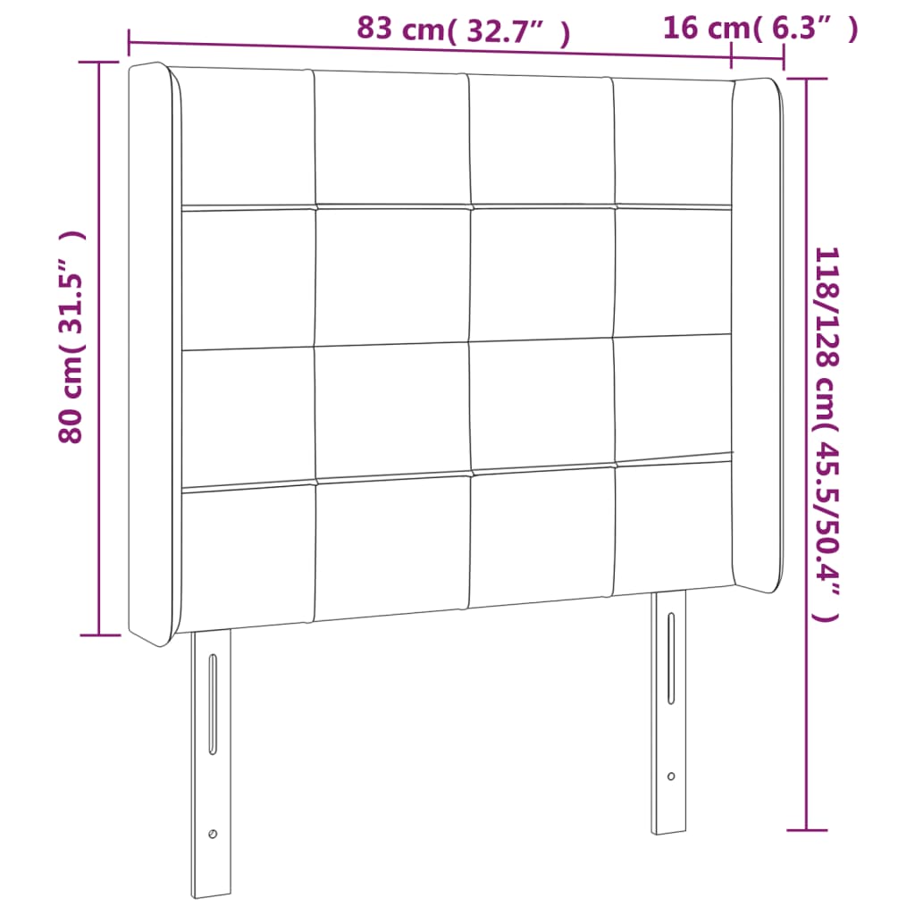 vidaXL Cabeceira de cama c/ luzes LED tecido 83x16x118/128 cm preto