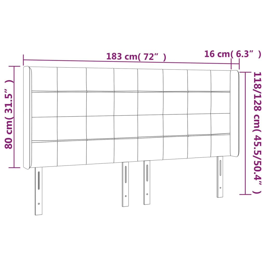 vidaXL Cabeceira de cama c/ luzes LED tecido 183x16x118/128 cm preto