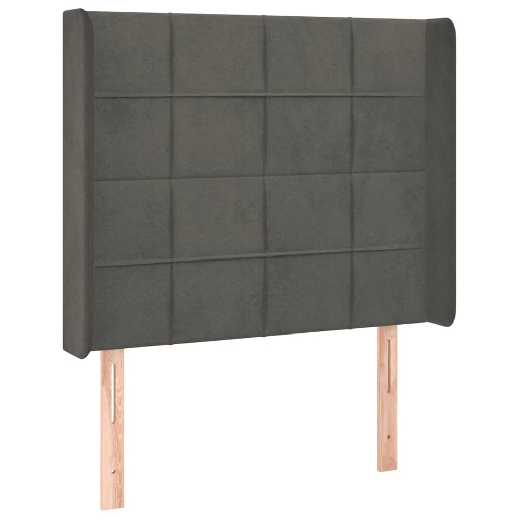 vidaXL Cabeceira de cama c/ LED veludo 103x16x118/128 cm cinza-escuro