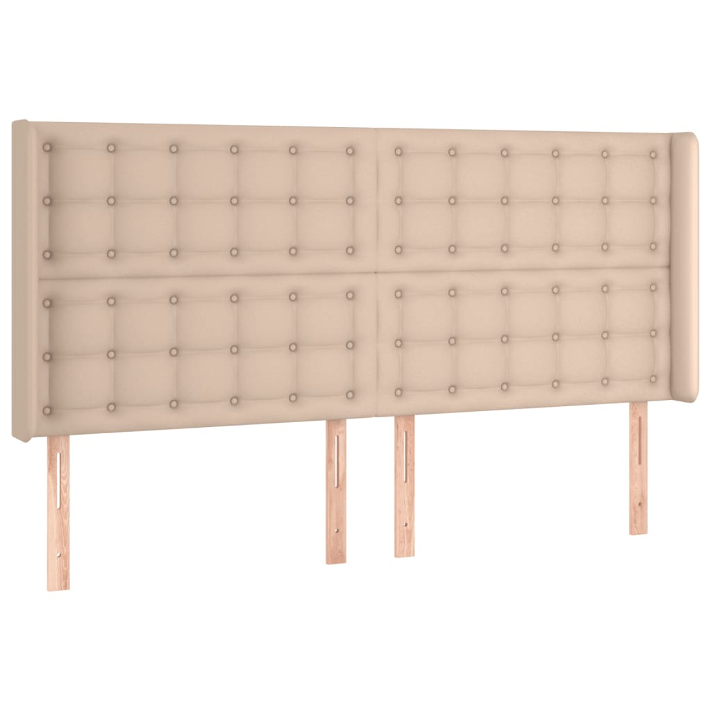 vidaXL Cabeceira cama c/ LED couro artif. 203x16x118/128 cm cappuccino