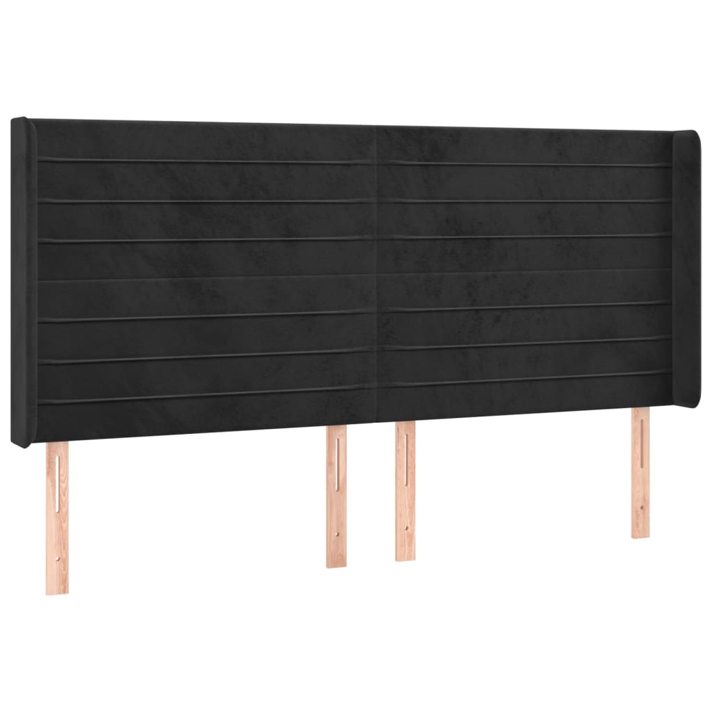 vidaXL Cabeceira de cama c/ luzes LED veludo 183x16x118/128 cm preto