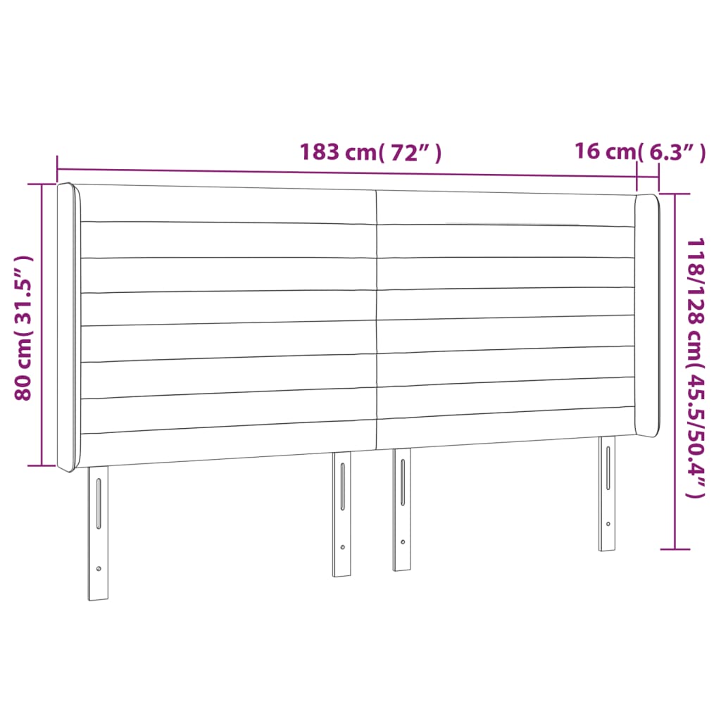 vidaXL Cabeceira de cama c/ luzes LED veludo 183x16x118/128 cm preto