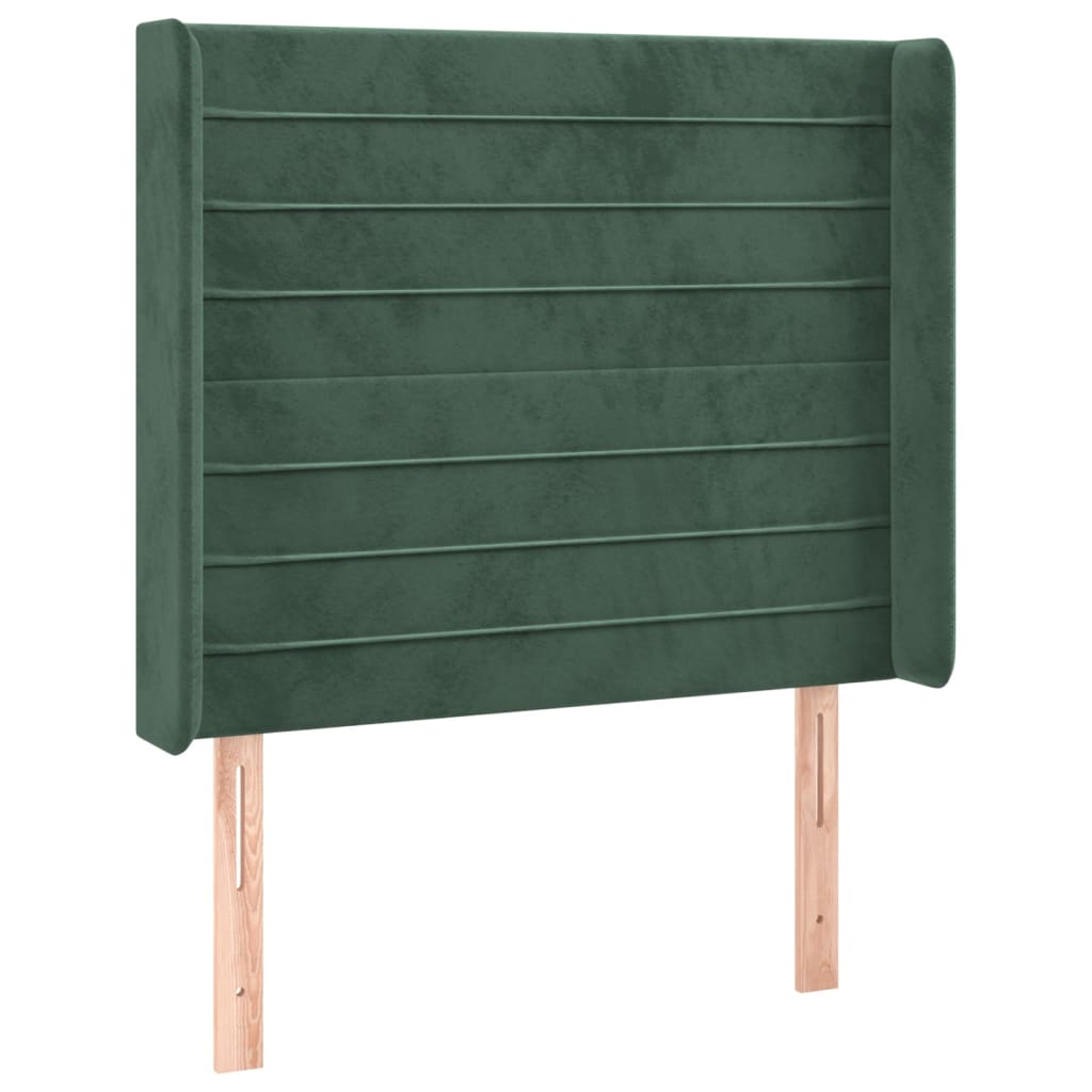 vidaXL Cabeceira de cama c/ LED veludo 103x16x118/128 cm verde-escuro