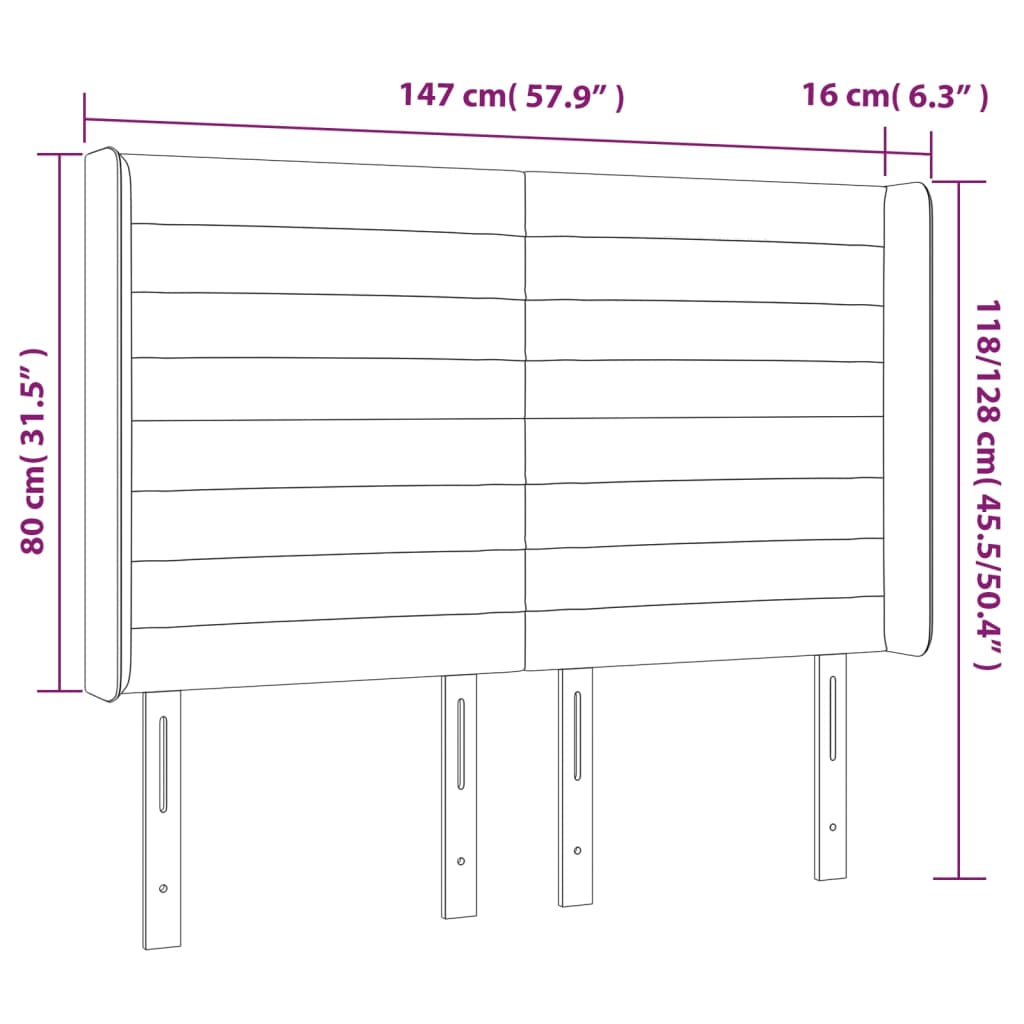 vidaXL Cabeceira de cama c/ luzes LED veludo 147x16x118/128 cm preto