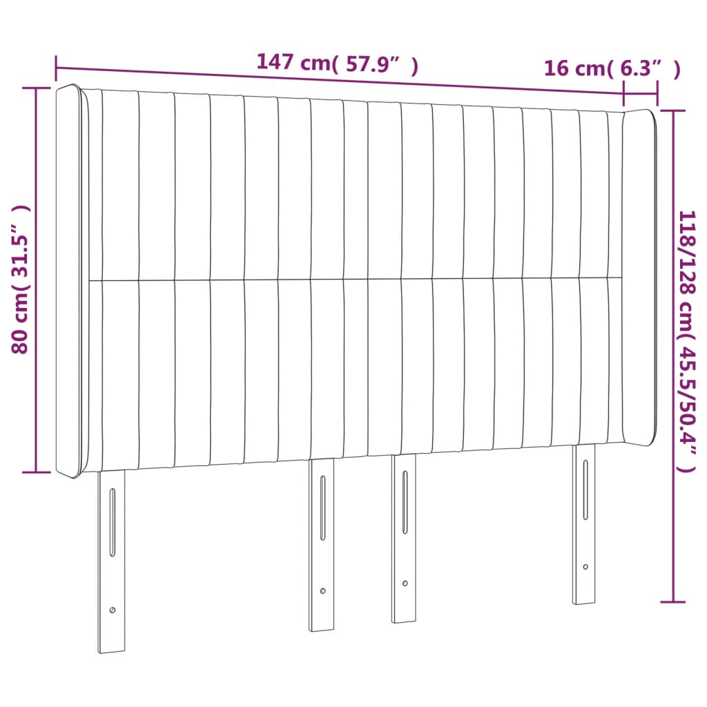 vidaXL Cabeceira cama c/ luzes LED tecido 147x16x118/128cm cinza-claro