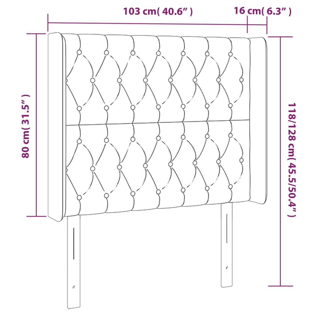 vidaXL Cabeceira cama c/ luzes LED tecido 103x16x118/128cm cinza-claro