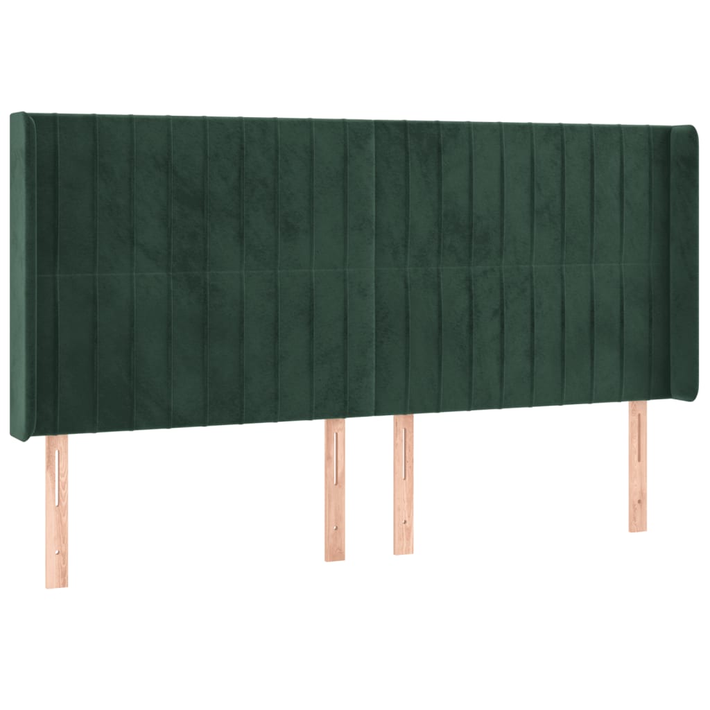 vidaXL Cabeceira de cama c/ LED veludo 203x16x118/128 cm verde-escuro