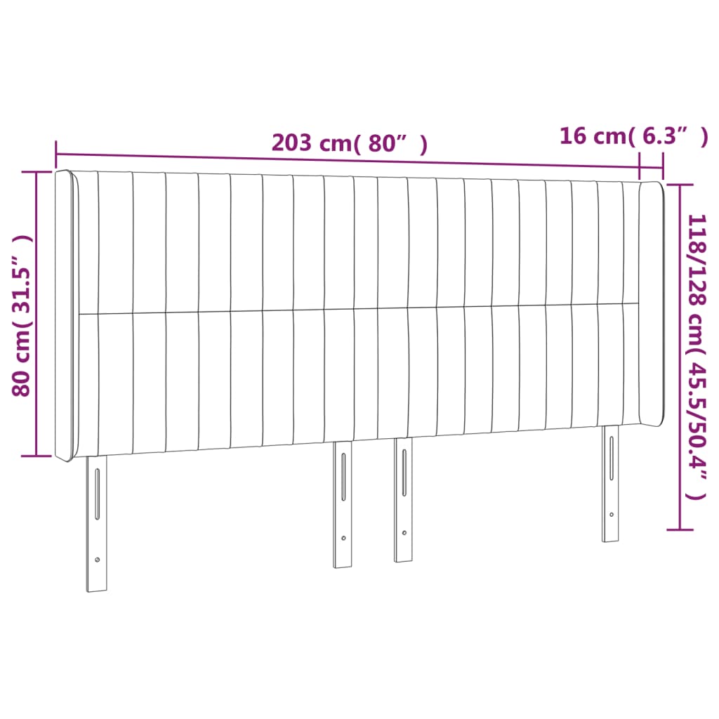 vidaXL Cabeceira de cama c/ LED veludo 203x16x118/128 cm verde-escuro