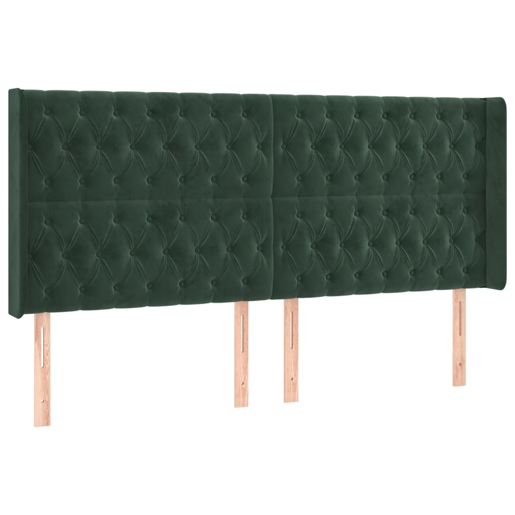 vidaXL Cabeceira de cama c/ LED veludo 183x16x118/128 cm verde-escuro