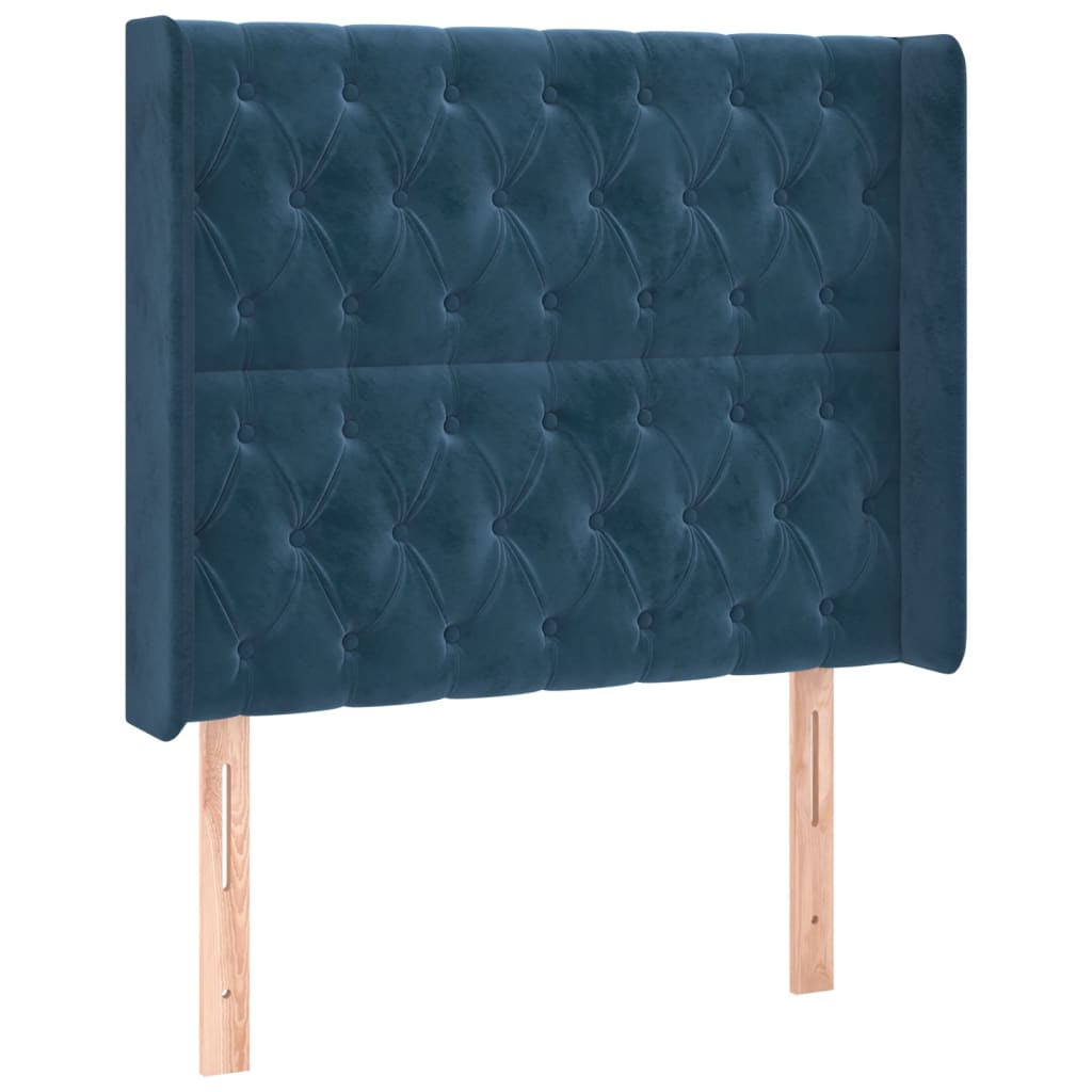 vidaXL Cabeceira cama c/ luzes LED veludo 93x16x118/128 cm azul-escuro