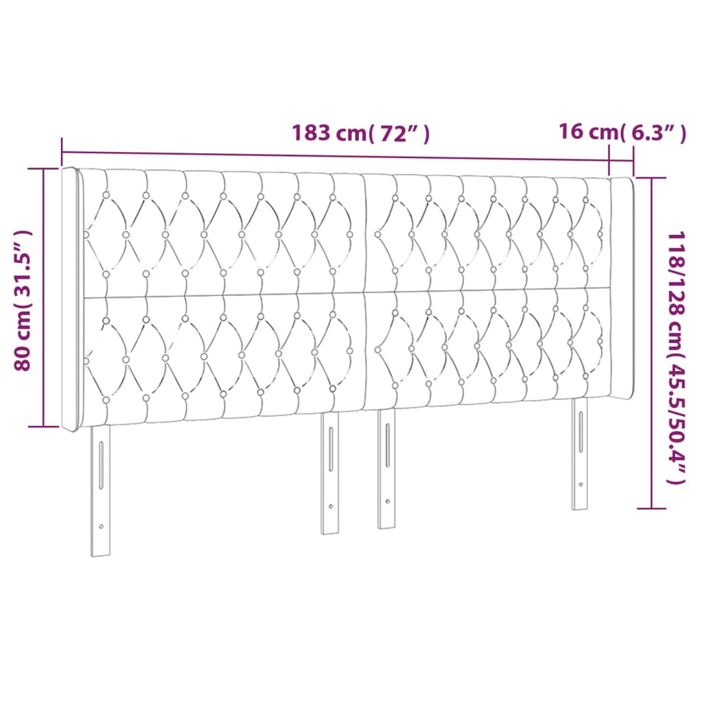 vidaXL Cabeceira de cama c/ LED veludo 183x16x118/128 cm cinza-escuro