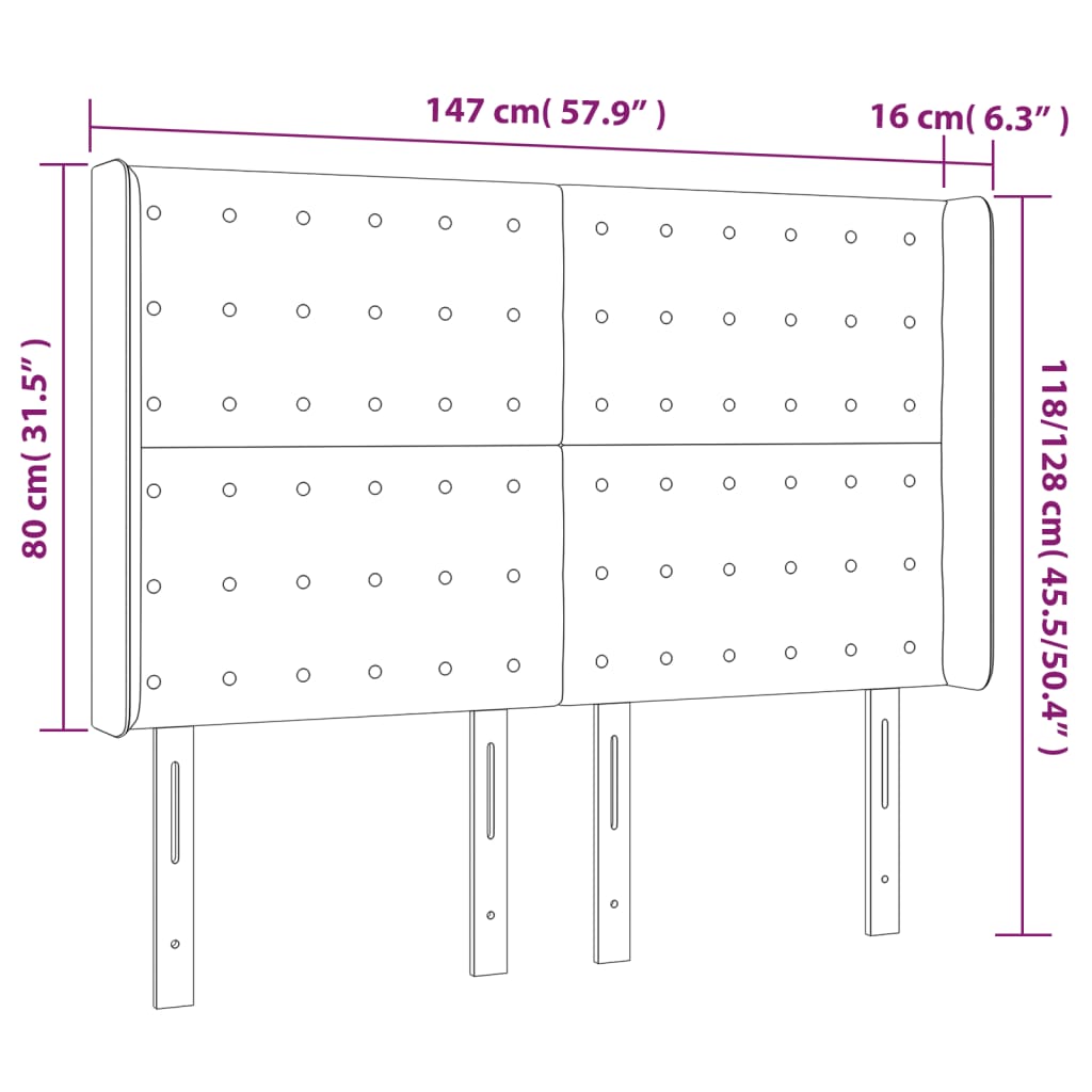 vidaXL Cabeceira de cama c/ luzes LED veludo 147x16x118/128 cm rosa