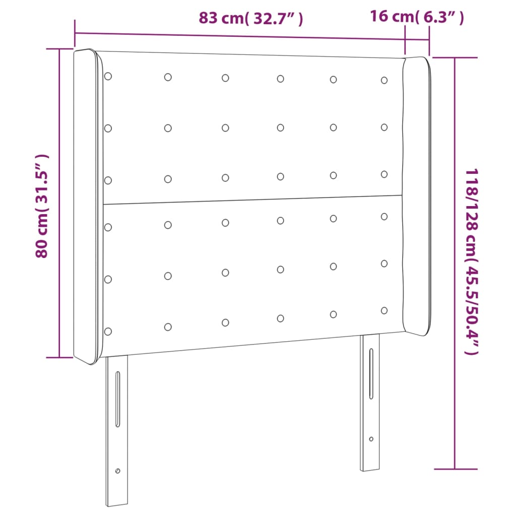 vidaXL Cabeceira de cama c/ luzes LED tecido 83x16x118/128 cm preto