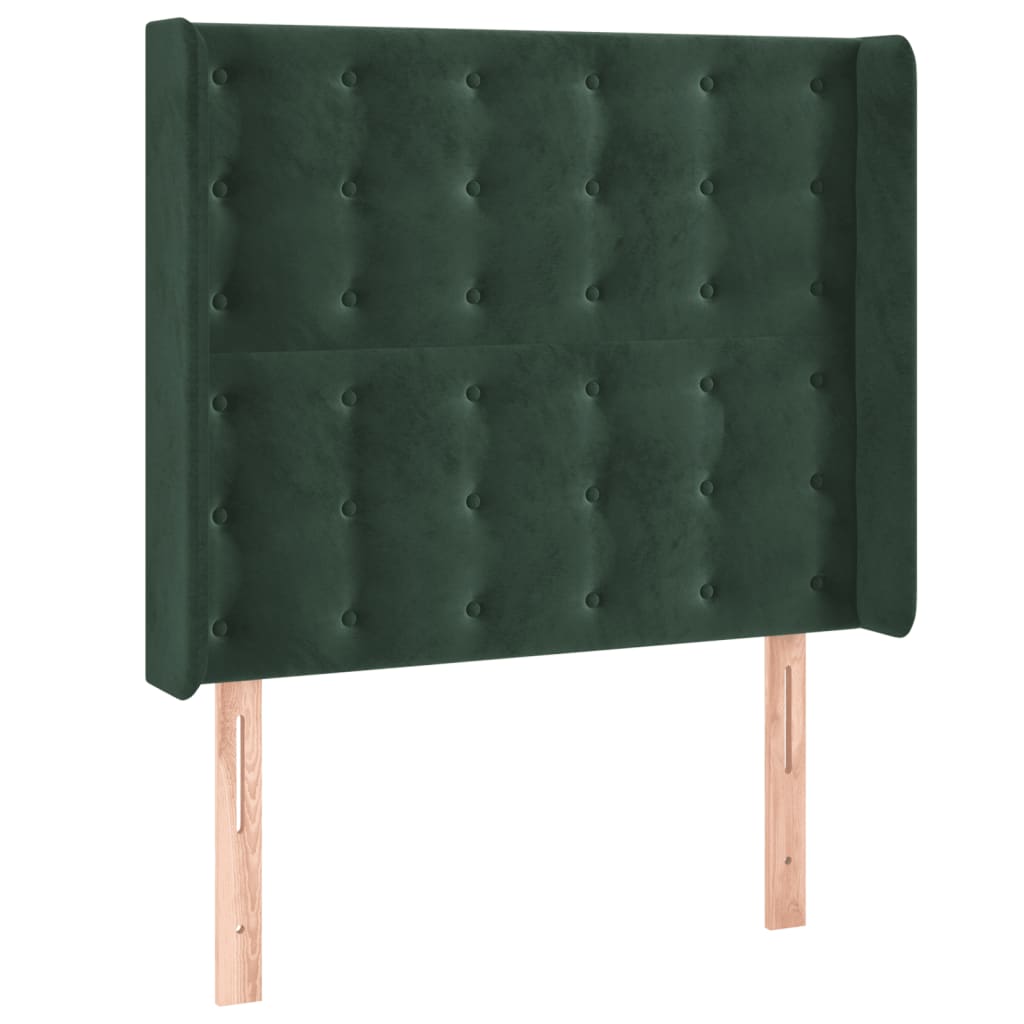 vidaXL Cabeceira cama c/ luzes LED veludo 93x16x118/128cm verde-escuro