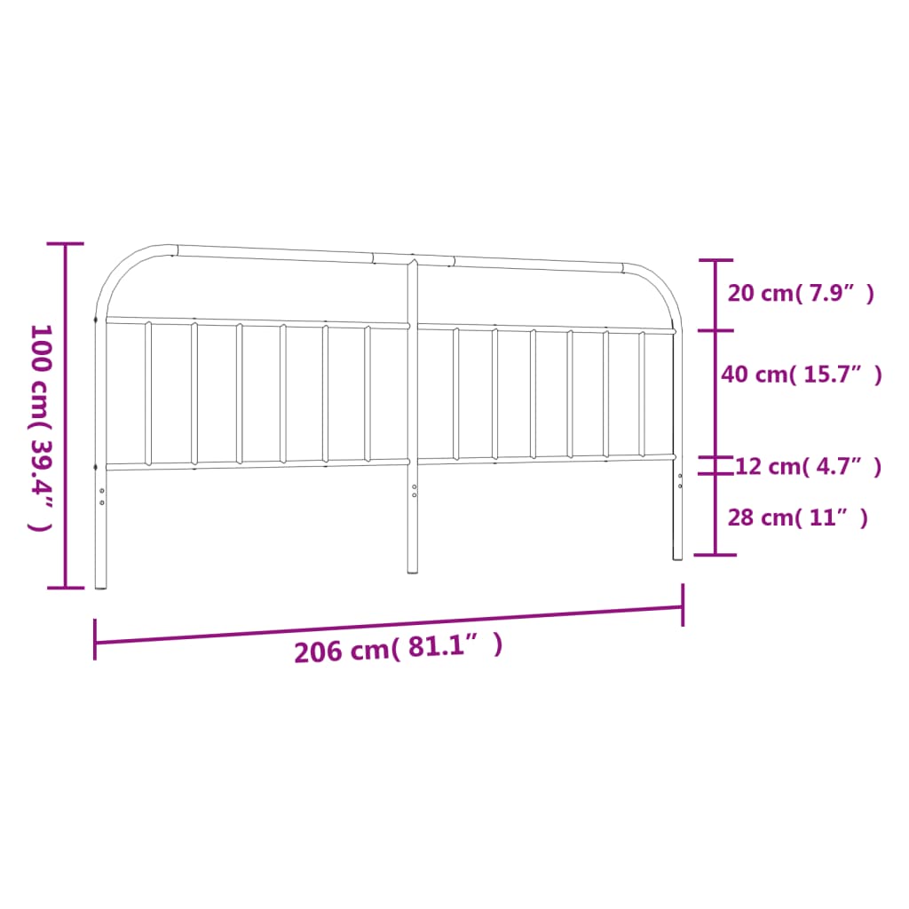 vidaXL Cabeceira de cama 200 cm metal preto