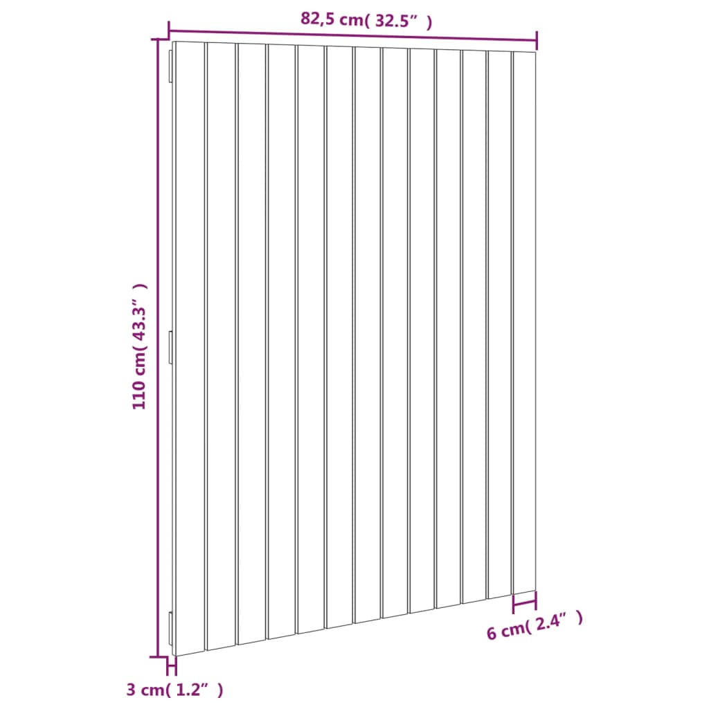 vidaXL Cabeceira de parede 82,5x3x110 cm madeira de pinho maciça cinza