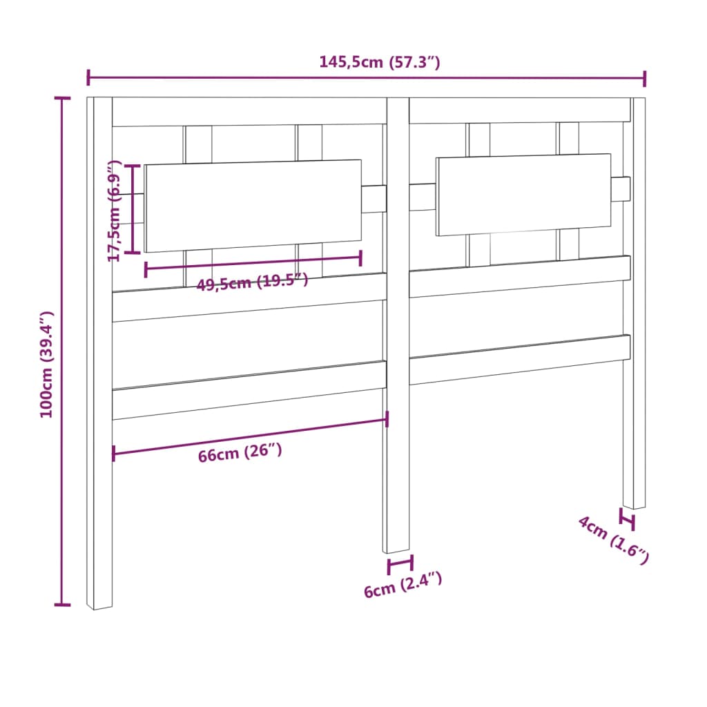 vidaXL Cabeceira de cama 145,5x4x100 cm pinho maciço preto