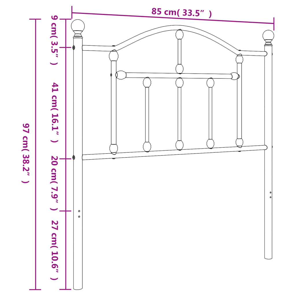 vidaXL Cabeceira de cama 80 cm metal preto