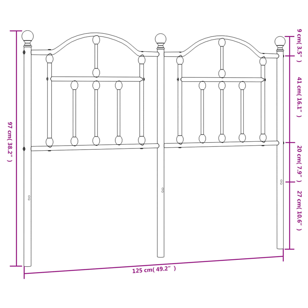 vidaXL Cabeceira de cama 120 cm metal preto