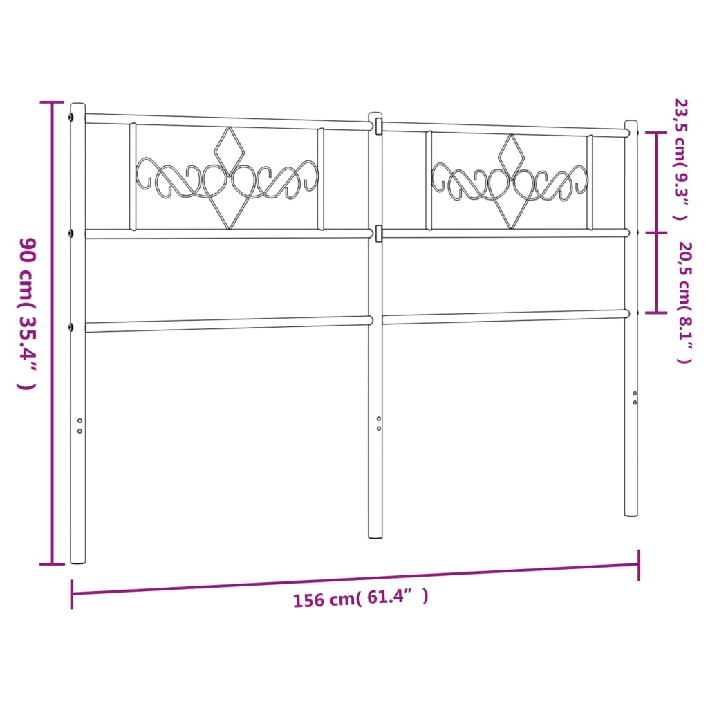 vidaXL Cabeceira de cama 150 cm metal preto