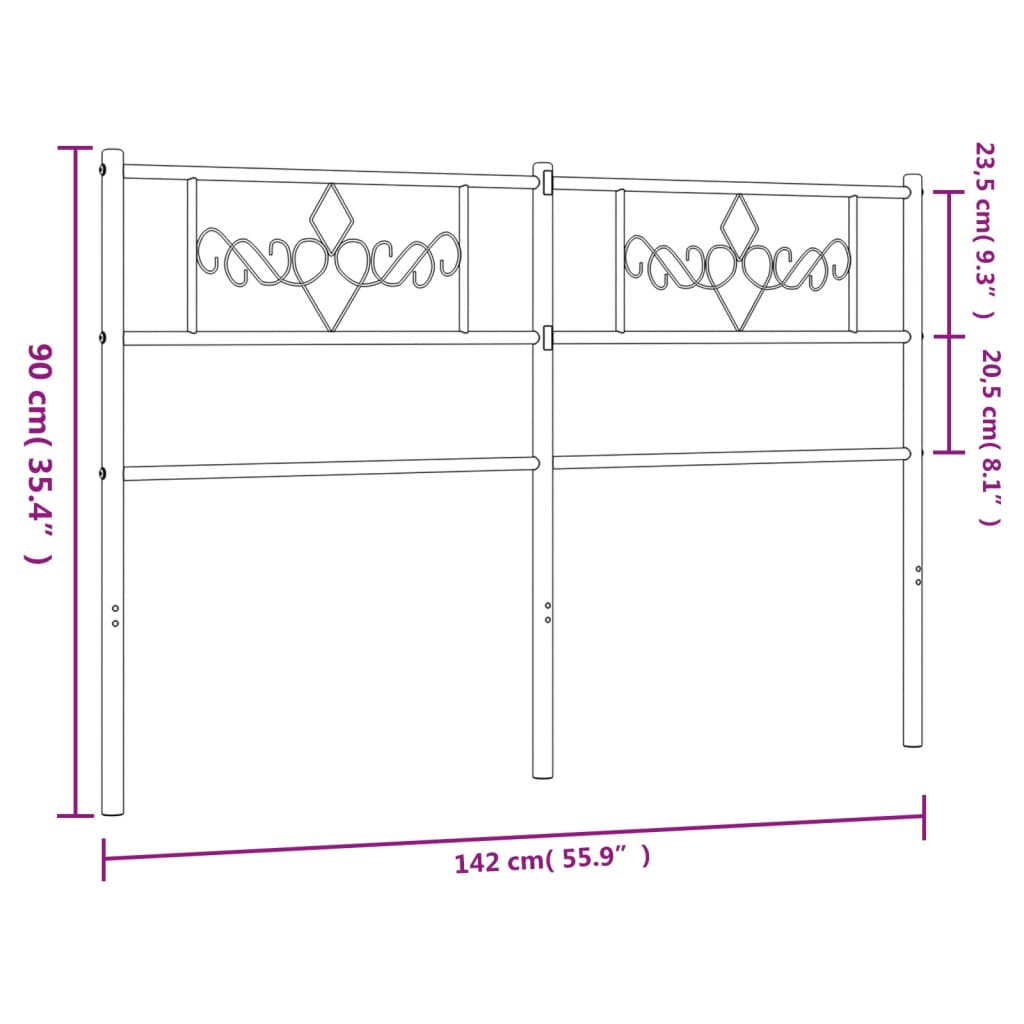 vidaXL Cabeceira de cama 135 cm metal preto