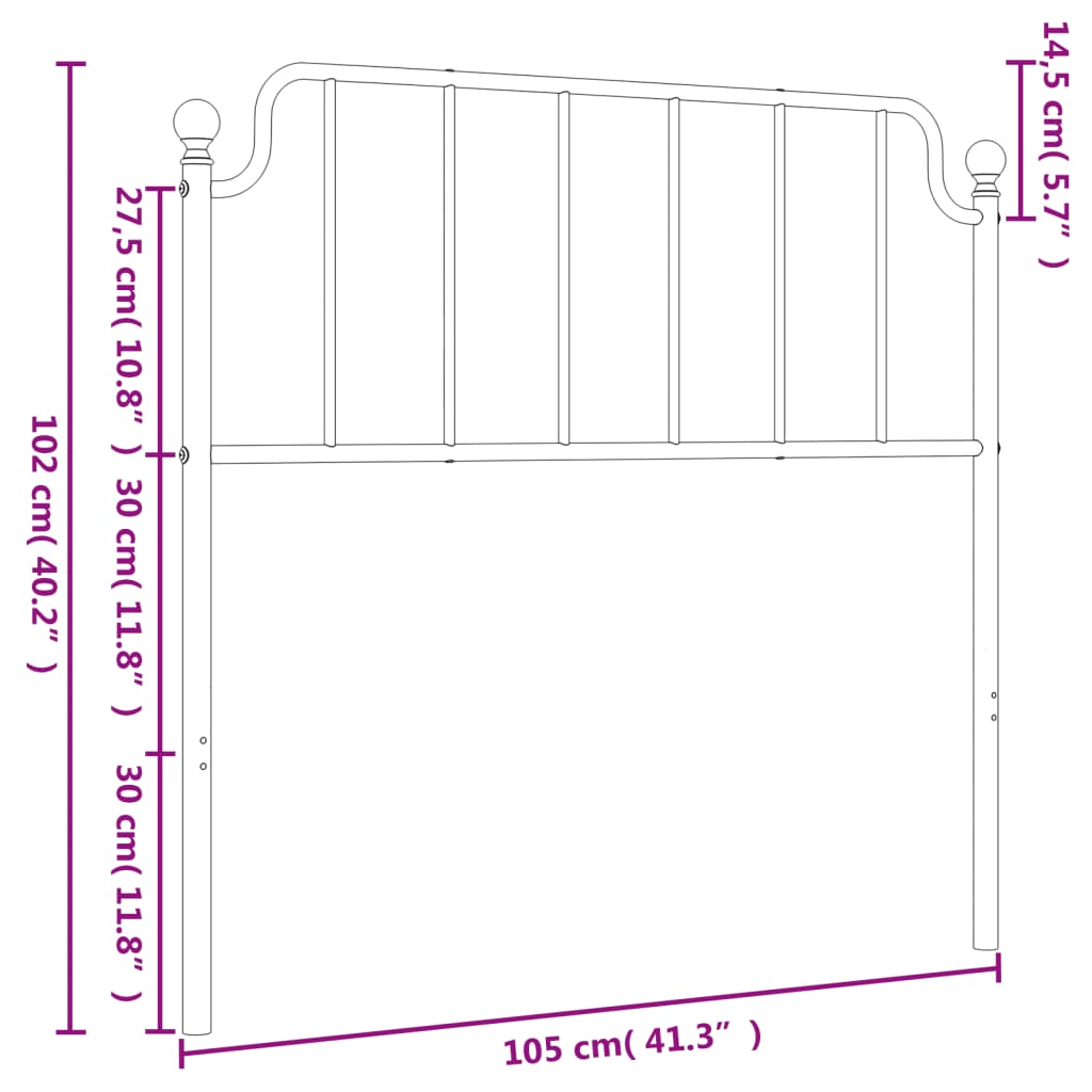 vidaXL Cabeceira de cama 100 cm metal preto