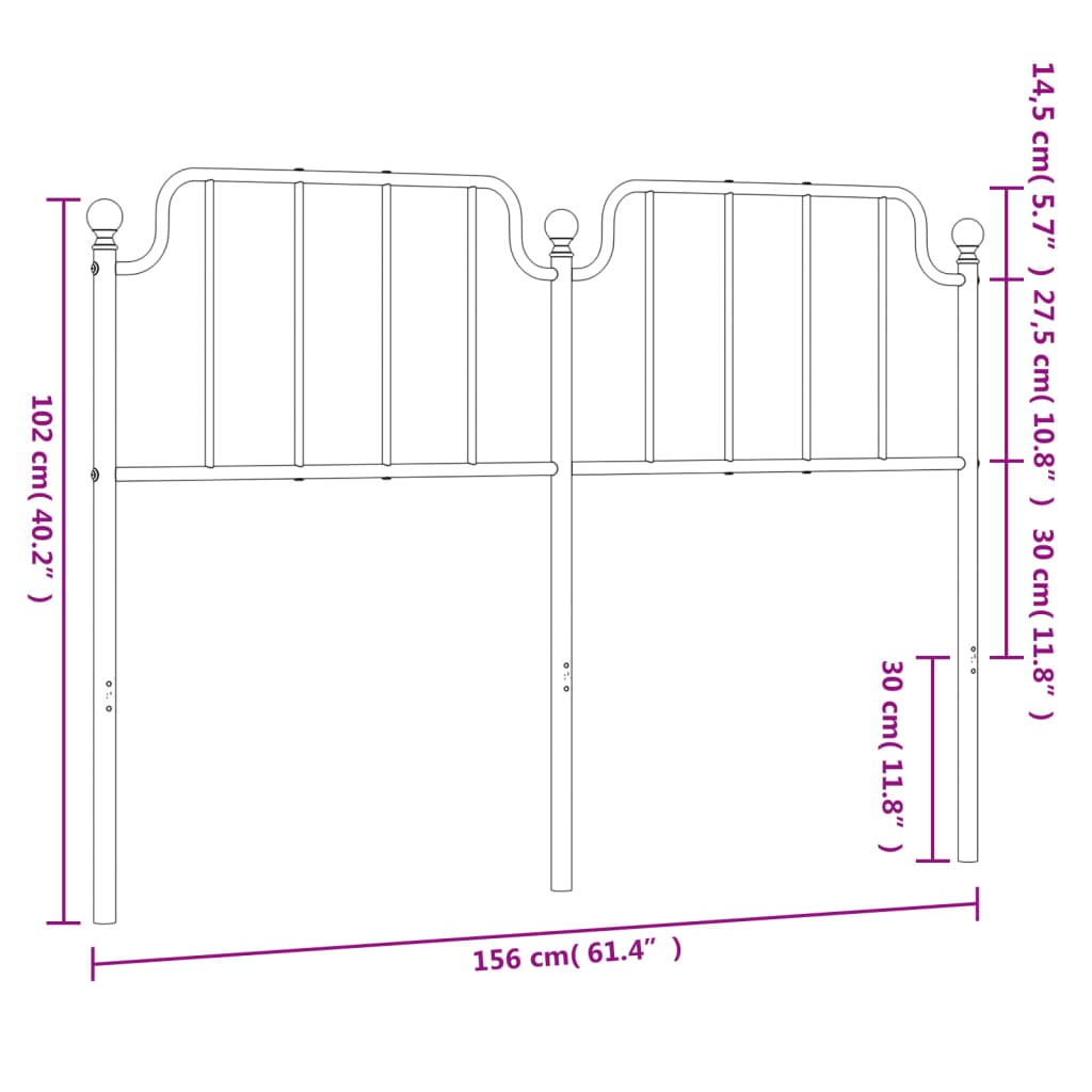 vidaXL Cabeceira de cama 150 cm metal preto