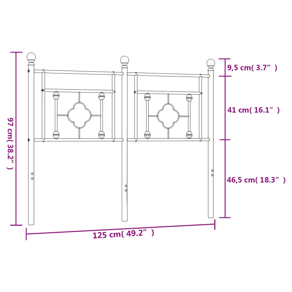 vidaXL Cabeceira de cama 120 cm metal preto