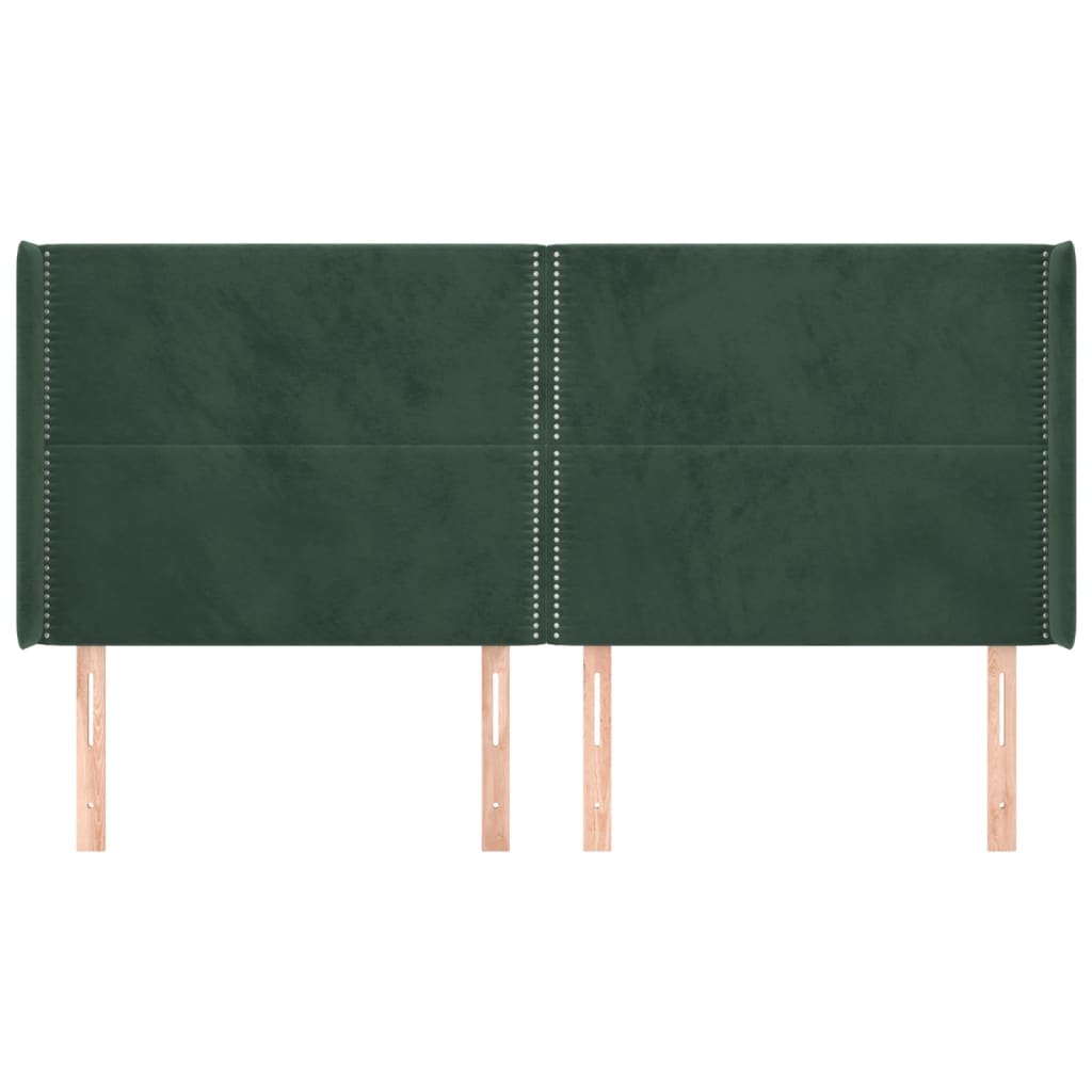 vidaXL Cabeceira cama c/ abas veludo 163x16x118/128 cm verde-escuro