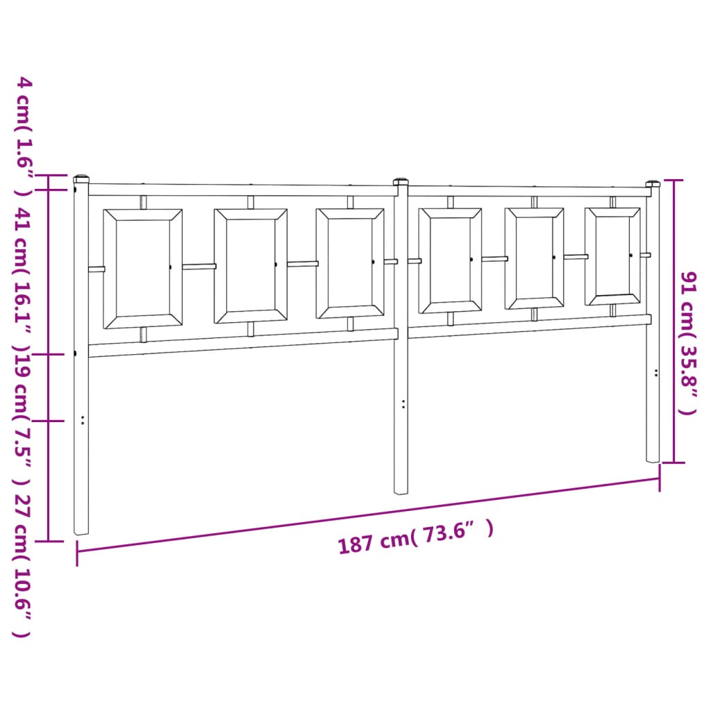 vidaXL Cabeceira de cama 180 cm metal preto